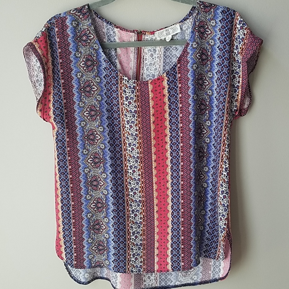 Pink Rose print blouse